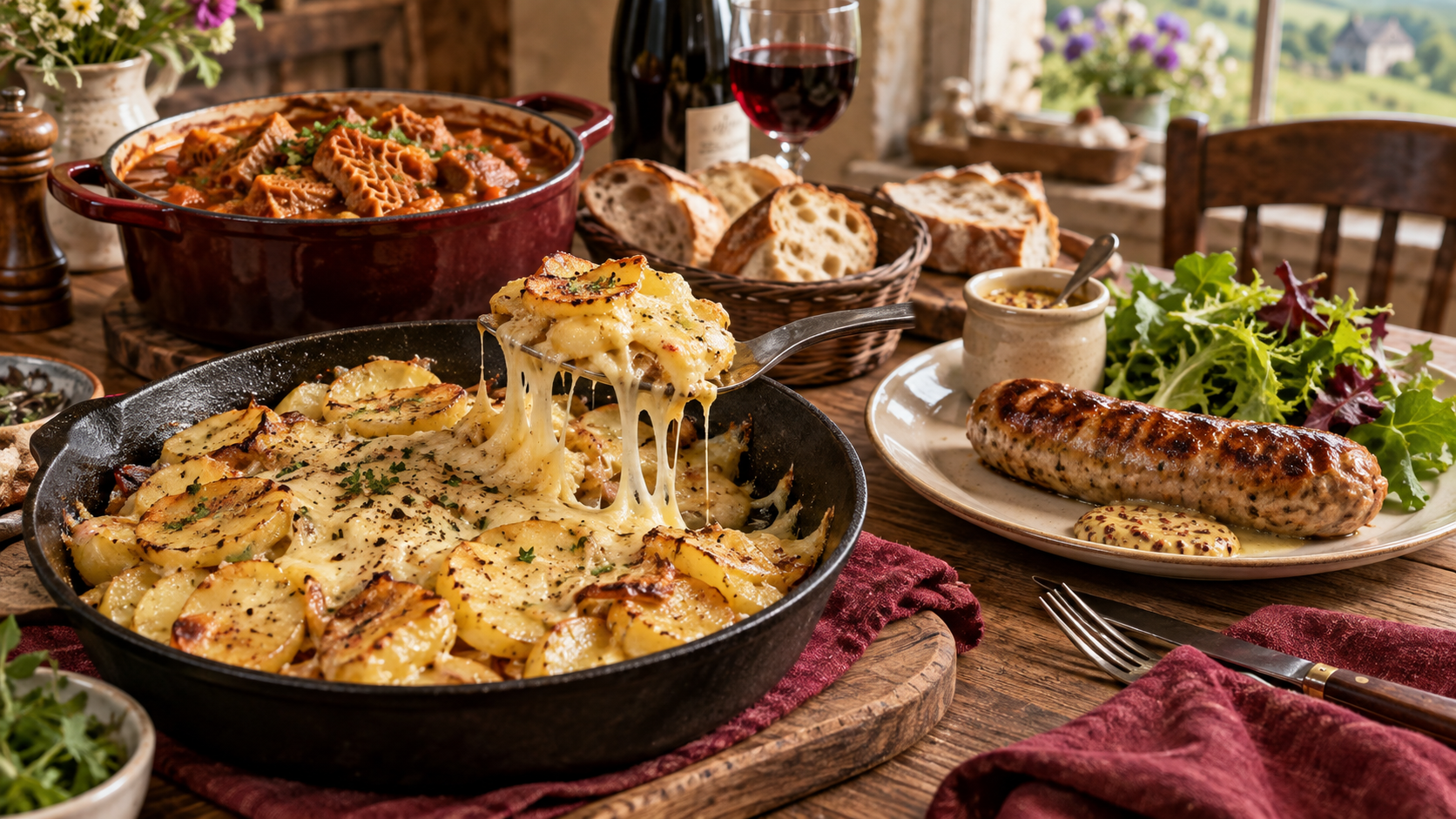 Inspiration de table de terroir : truffade, andouillette grillée et tripes mijotées